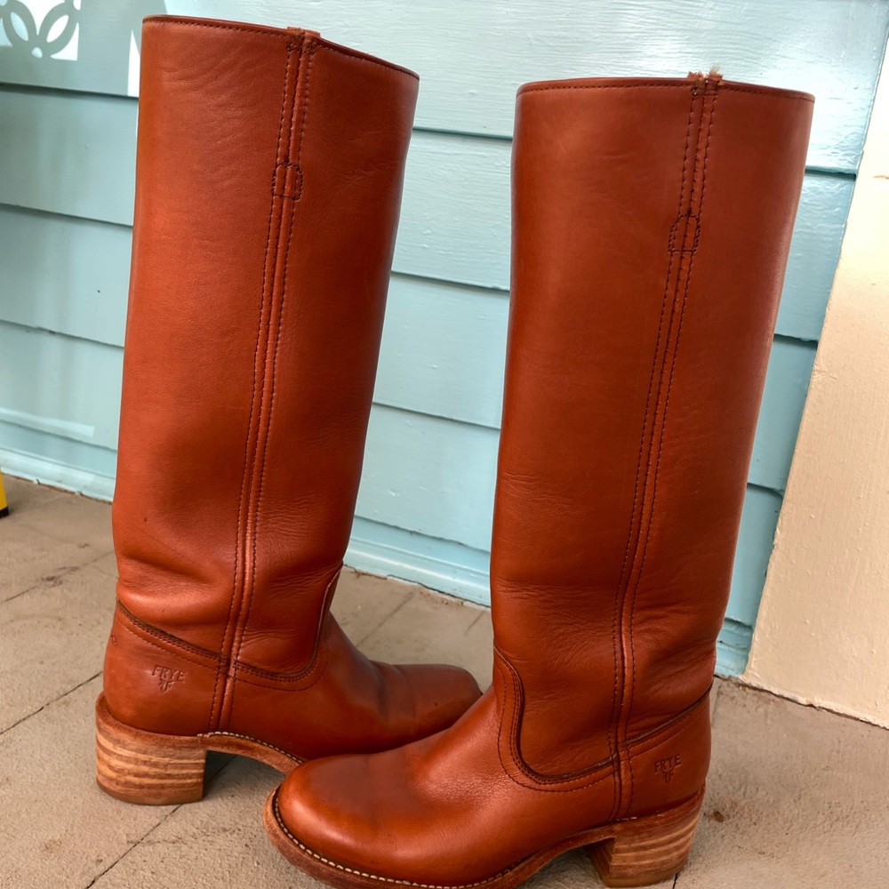 Frye Women's Tan Leather Heeled Boots - Picture 2 of 6